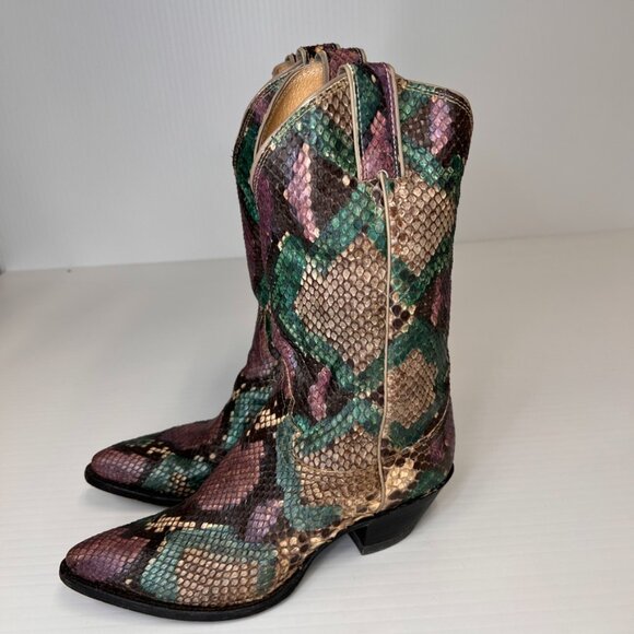 Justin Boot Women 8.5 Hand Painted Python Cowboy Work Party Limited USA Core Ex - Picture 4 of 15
